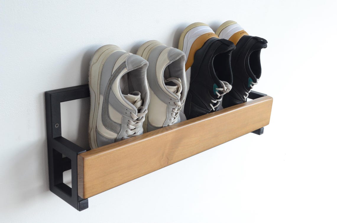 Wall metal entryway organizer for shoe Indoor wooden shoe rack