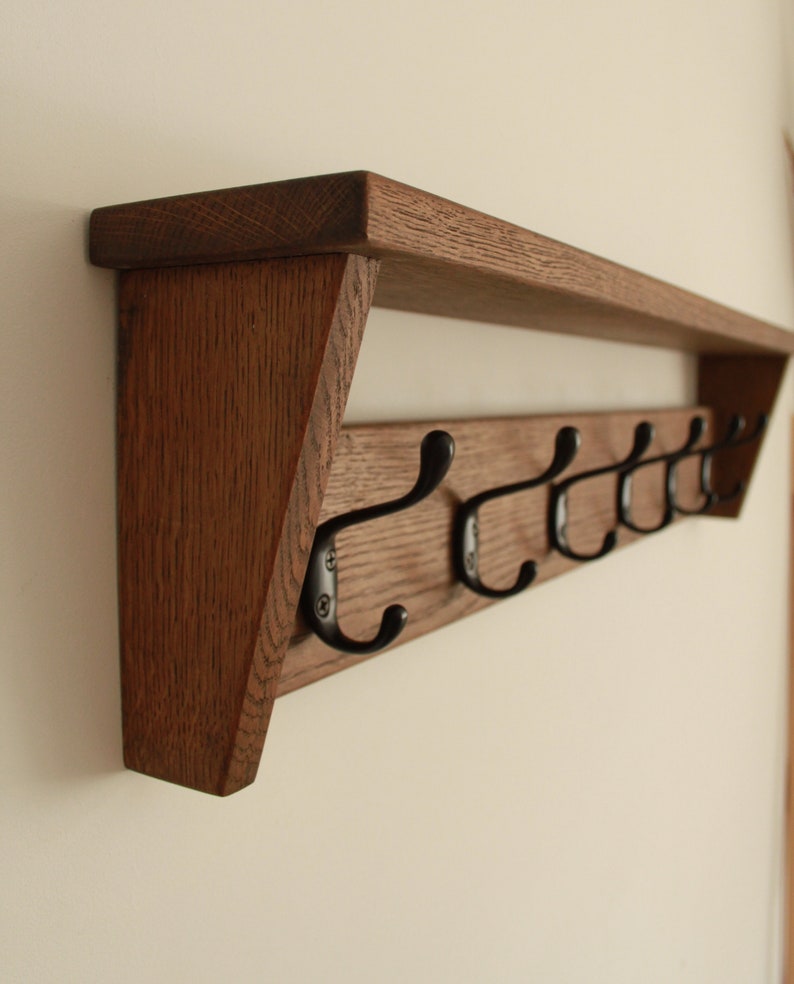Solid Oak Coat Rack With Storage Shelf
