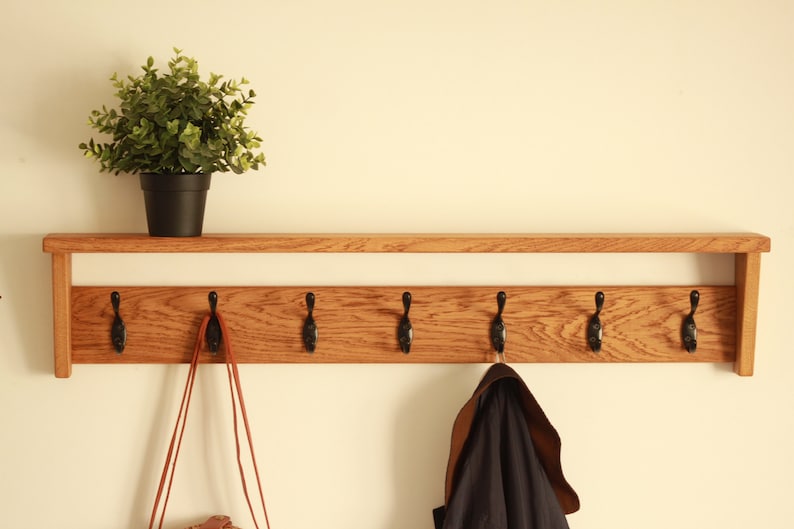Solid Oak Coat Rack With Storage Shelf