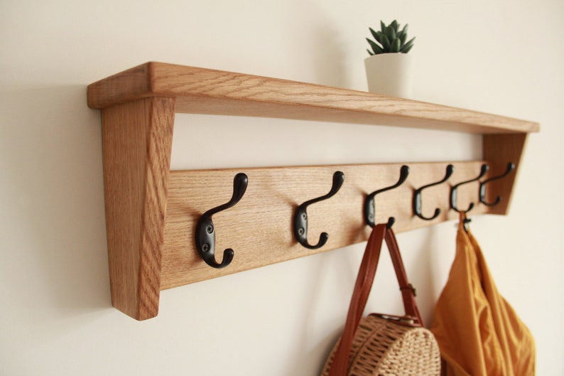 Solid Oak Coat Rack With Storage Shelf