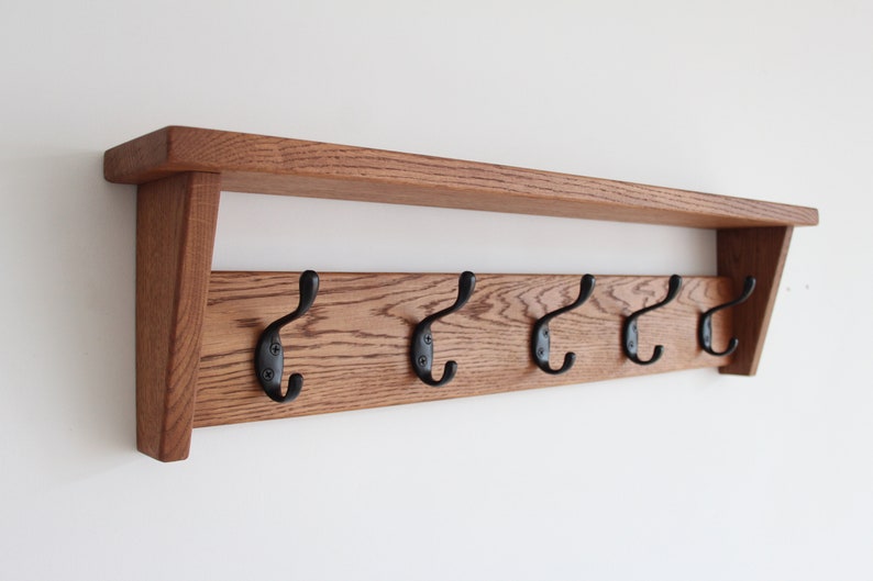 Solid Oak Coat Rack With Storage Shelf