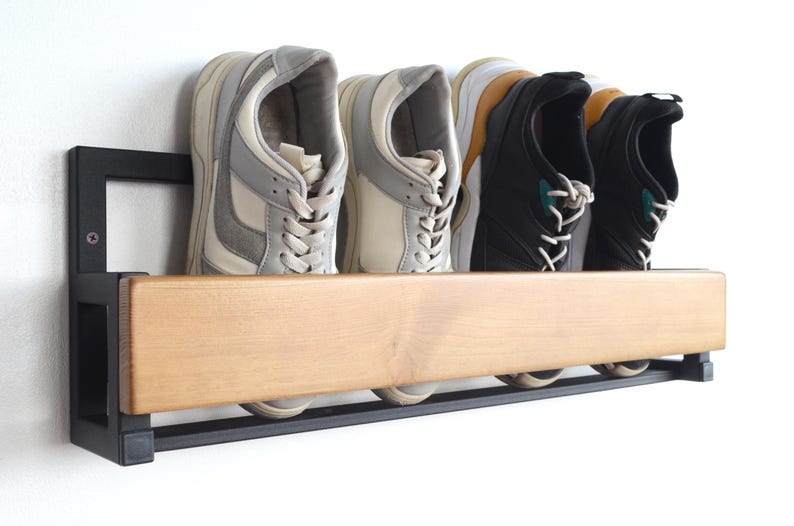 Wall metal entryway organizer for shoe Indoor wooden shoe rack