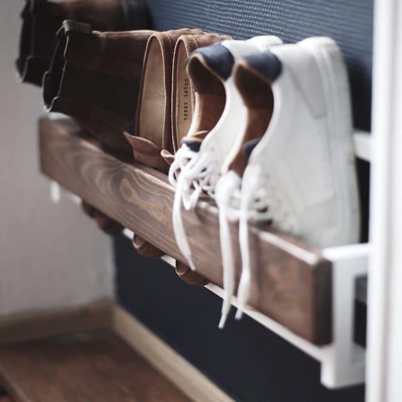 Wall metal entryway organizer for shoe Indoor wooden shoe rack