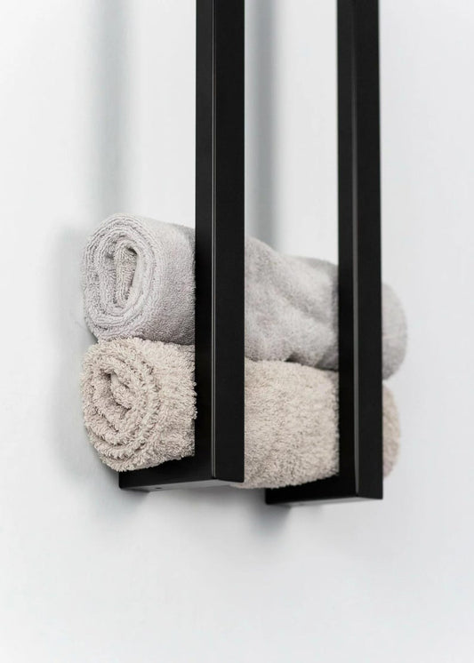 Bathroom Towel Storage in a Set of 2 Black Metal Wall-Mounted Shelves