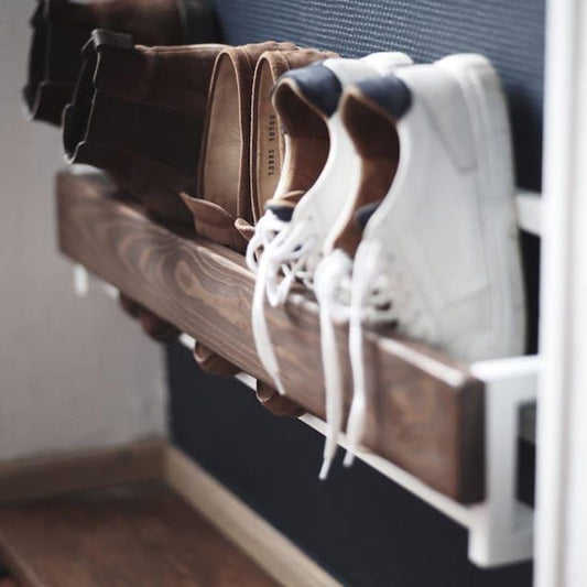 Wall metal entryway organizer for shoe Indoor wooden shoe rack